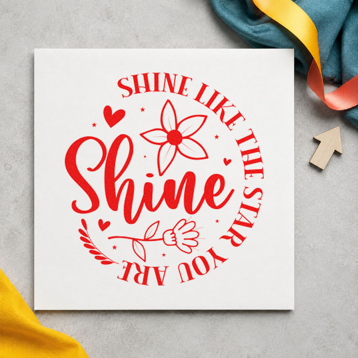 Shine Like Star You Are rubber stamp shown in red ink, stamped for projects such as bin mat labels.
