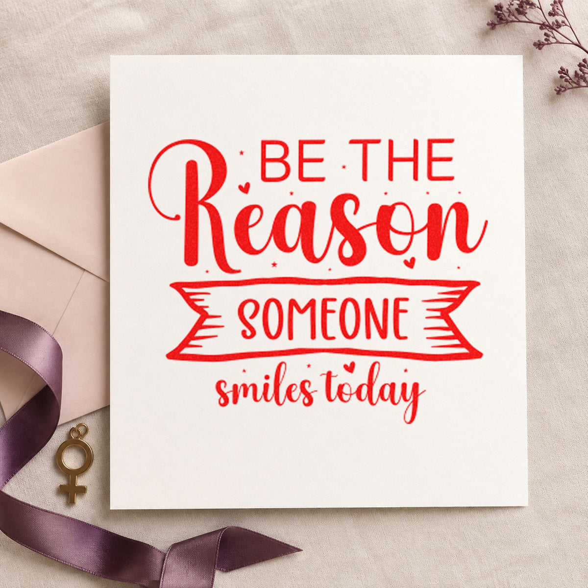 Reason Someone Smiles Today Banner rubber stamp shown in red ink, stamped for projects such as bin amenity labels.