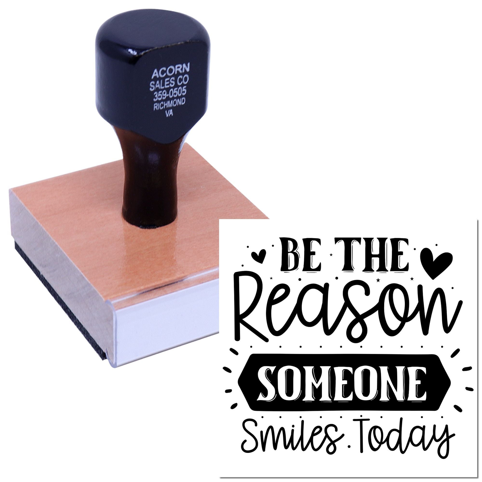 Custom rubber stamp with motivational quote Be the reason someone smiles today for cards, crafts, and business branding.
