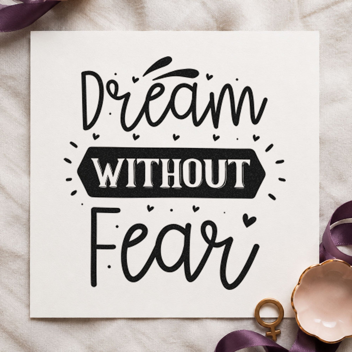 Dream Without Fear Heart Banner craft stamp in black ink on cardstock, an easy option for aerial album page.