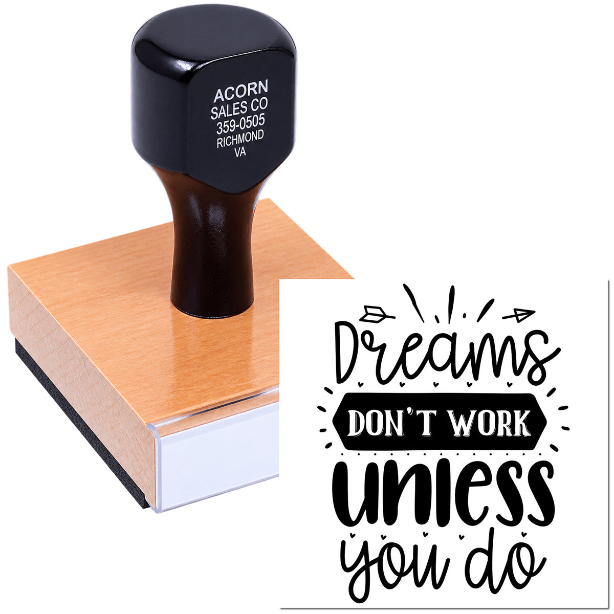 Custom rubber stamp with Dreams dont work unless you do design for business branding, crafts, and stationery.