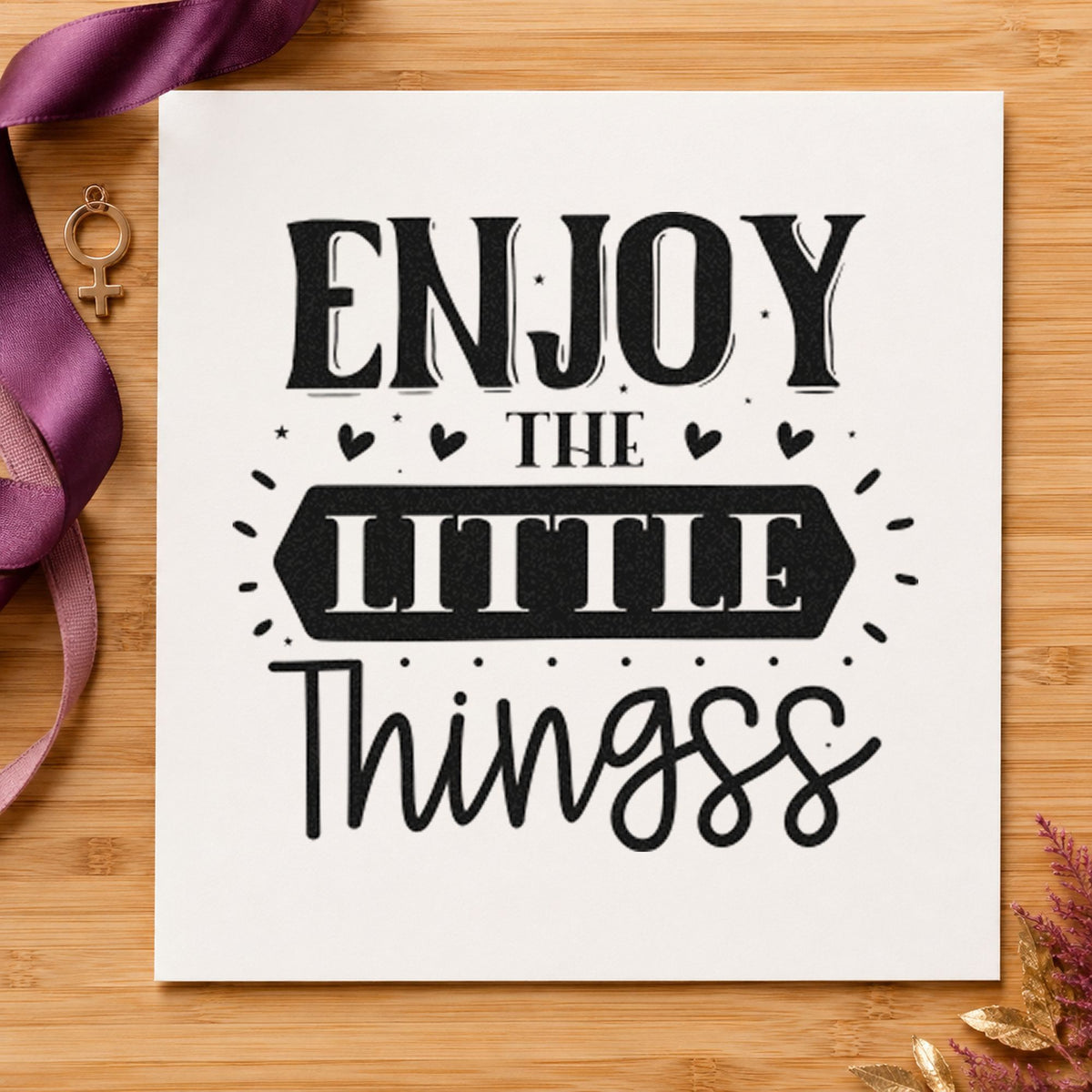 Enjoy The Little Things Hearts craft stamp in black ink on cardstock, an easy option for baking day album page.
