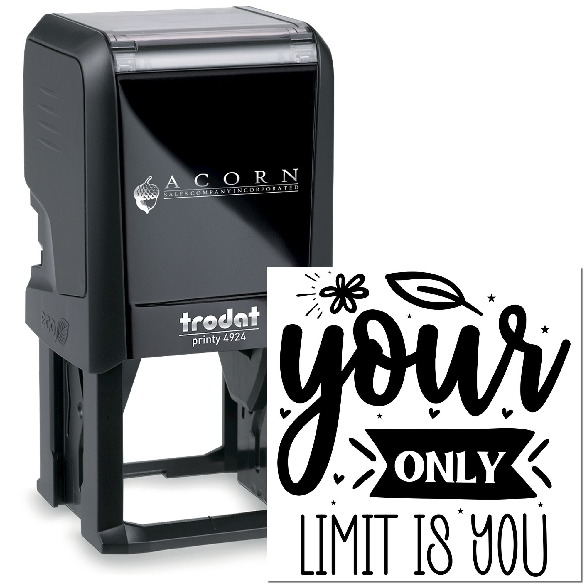 Trodat Printy 4924 custom self-inking rubber stamp with motivational quote Your only limit is you for branding or personal use