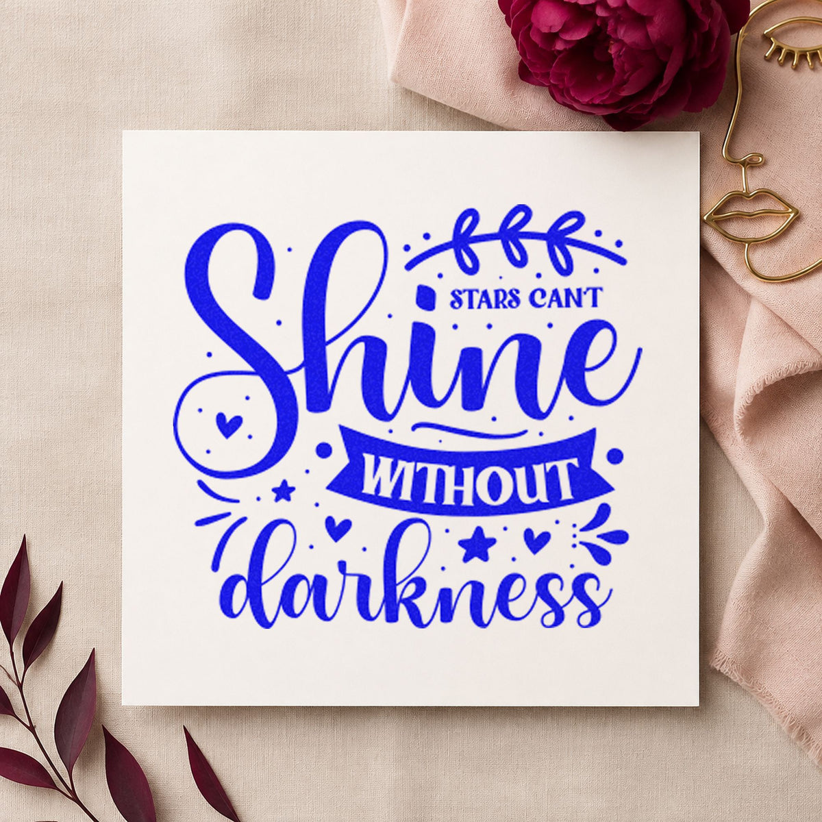 Stars Can't Shine Without Darkness Rubber Stamp – Duo Hand in use 5