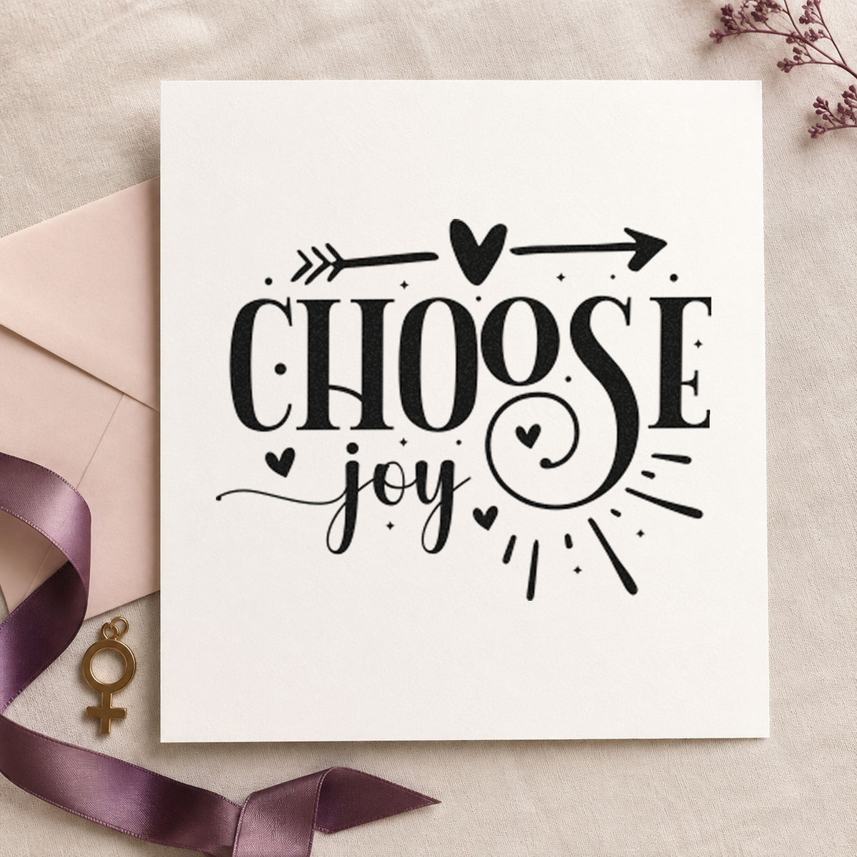 Choose Joy Heart Arrow craft stamp imprint in black ink on a handmade project, one idea being gift wrap tags.