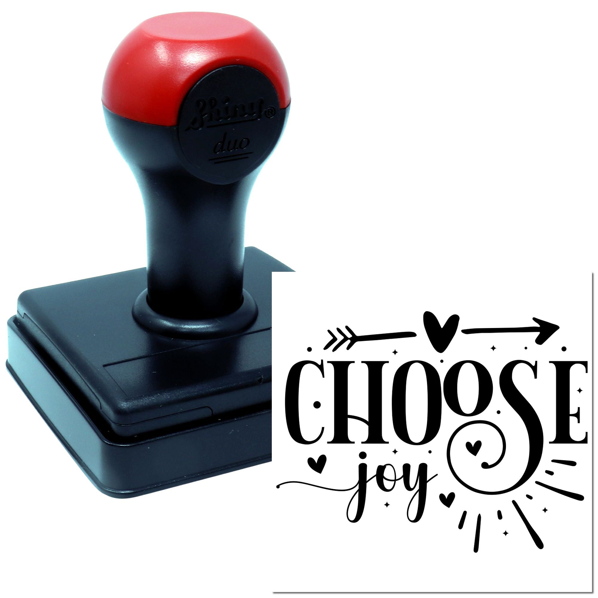 Self-inking rubber stamp with Choose Joy design for cards, packaging, and gift tags.
