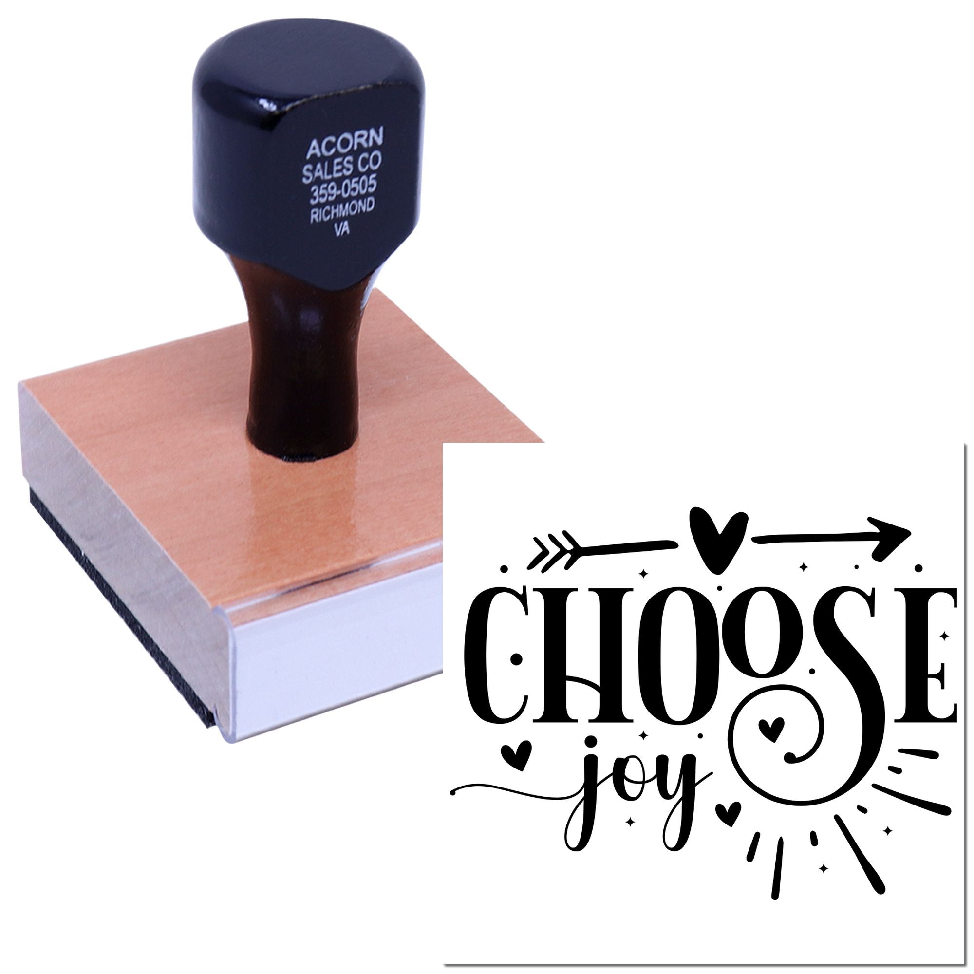 Custom rubber stamp with Choose Joy design for crafting, card making, and personalized projects.