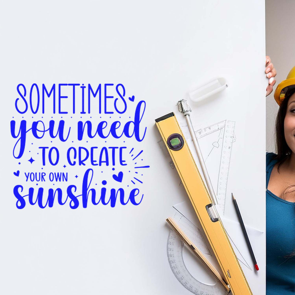 Create Your Own Sunshine rubber stamp shown in blue ink, stamped for projects such as winter album page.