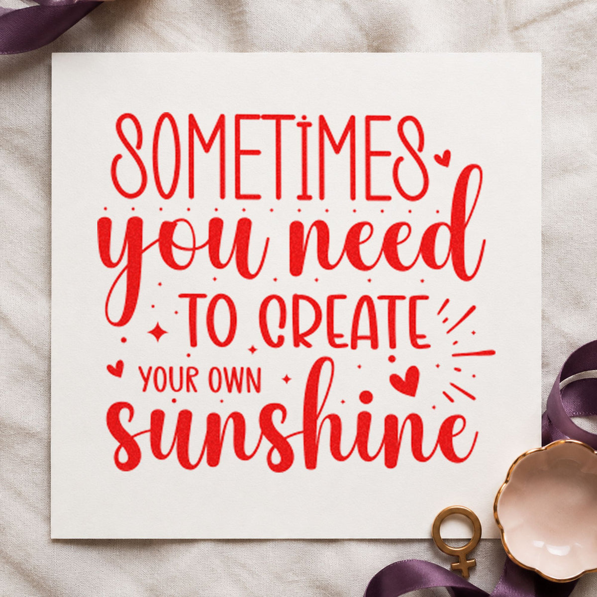 Create Your Own Sunshine rubber stamp shown in red ink, stamped for projects such as basket warm labels.