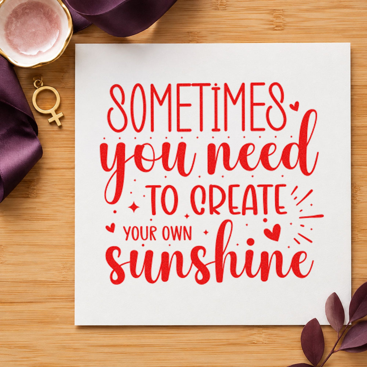Create Your Own Sunshine craft stamp imprint in red ink on a handmade project, one idea being bright idea cards.