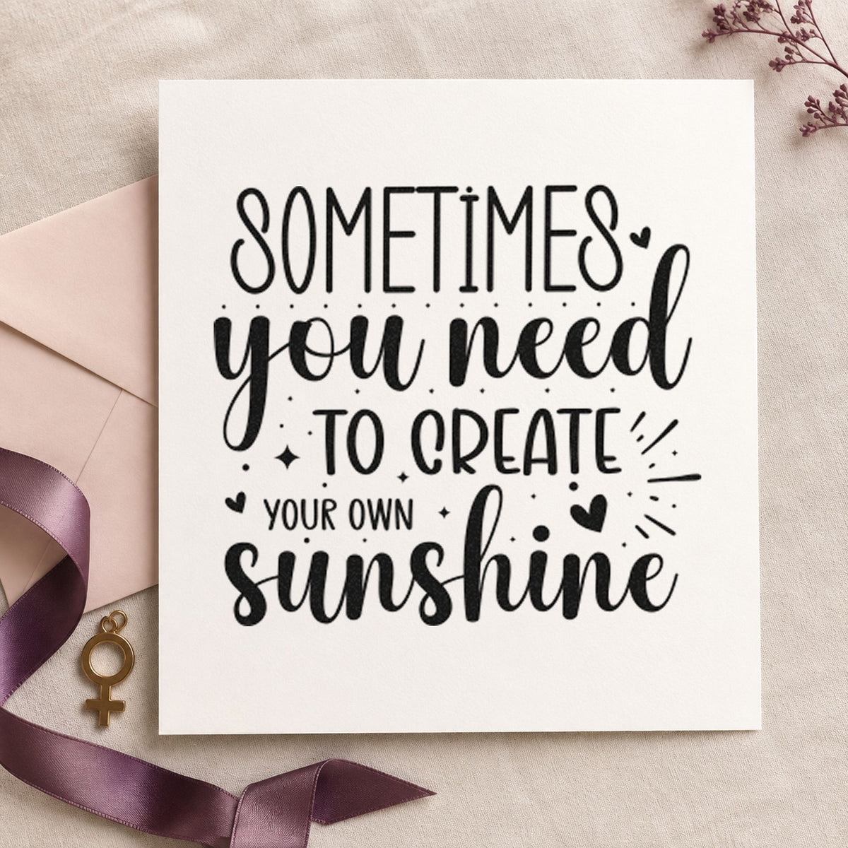 Create Your Own Sunshine rubber stamp printed in black ink, ready for dotted ray cards and similar paper crafts.