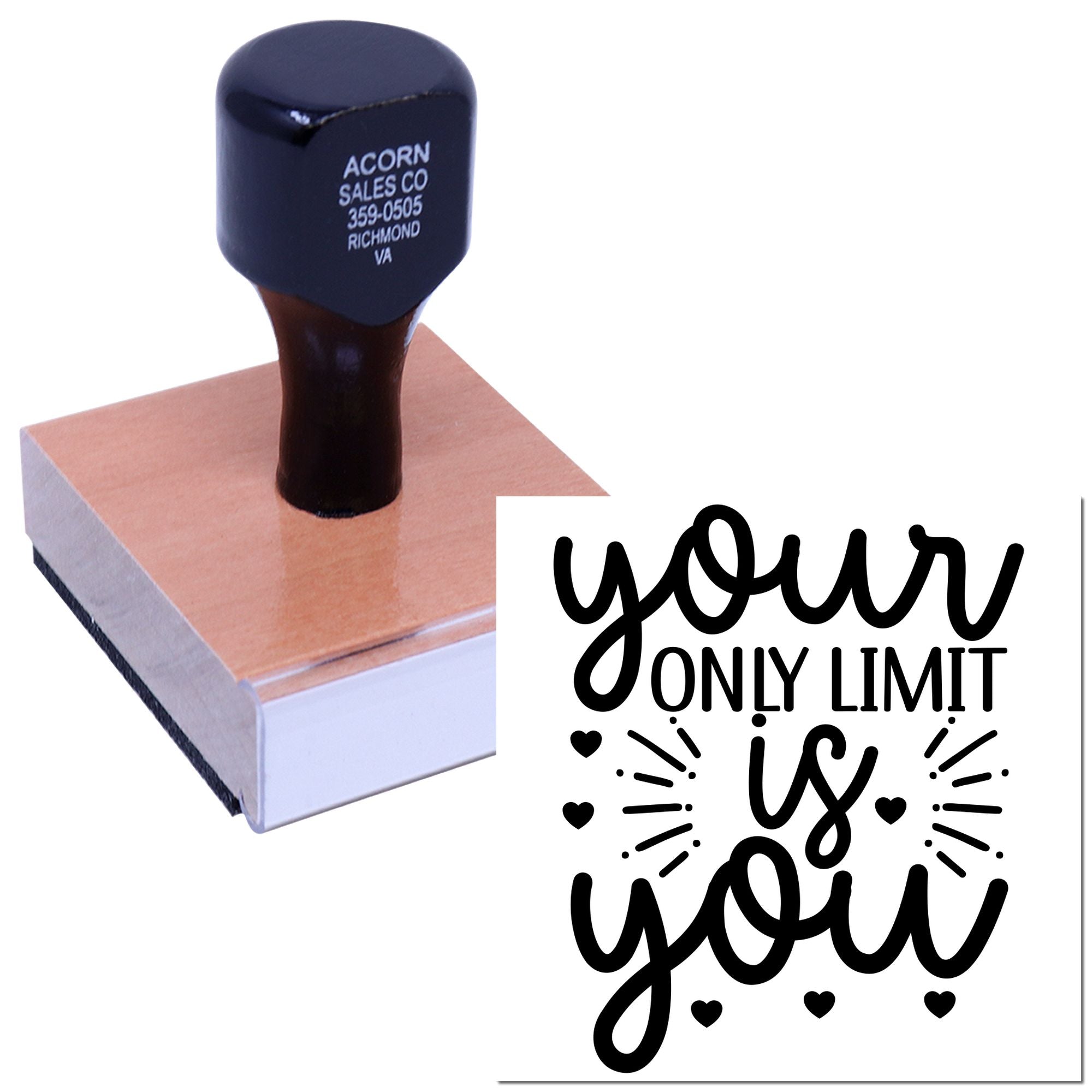 Inspirational rubber stamp with your only limit is you quote for motivational crafts, branding, and packaging.