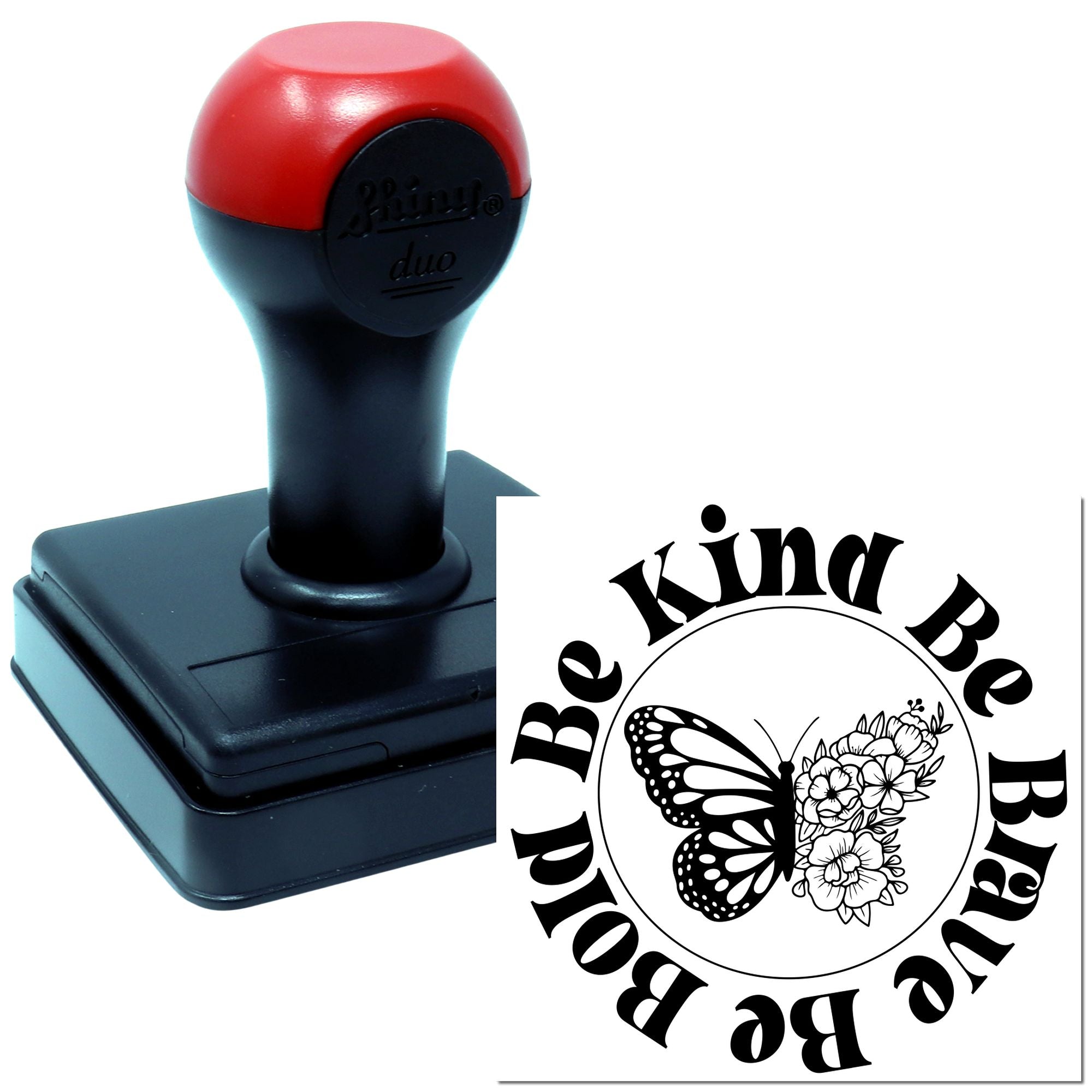 Custom self-inking rubber stamp with butterfly logo and Be Kind Be You design for crafts and branding