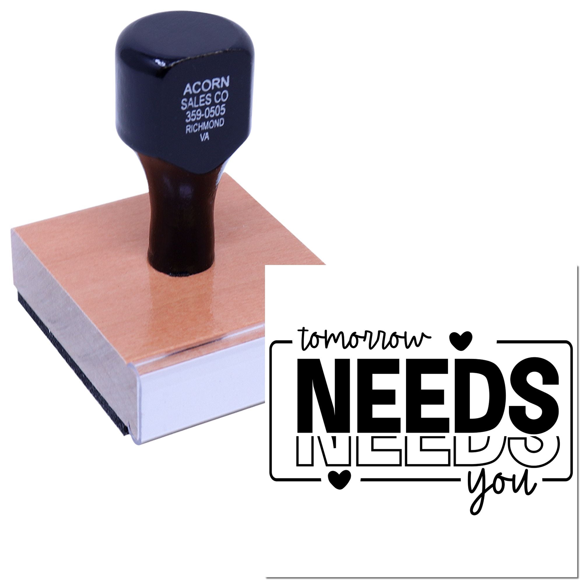 Custom rubber stamp with tomorrow needs you sentiment for handmade cards, journaling, and inspirational paper crafts.