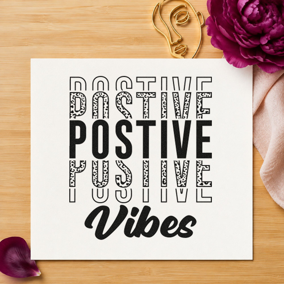 Positive Vibes Repeated Lettering Slim Pre-Inked Stamp in use 10