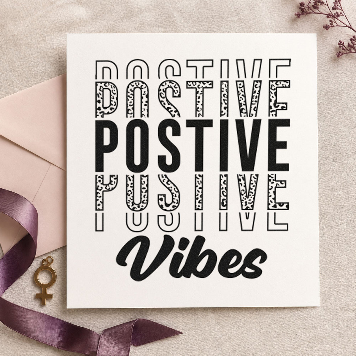 Positive Vibes Repeated Lettering Slim Pre-Inked Stamp in use 3