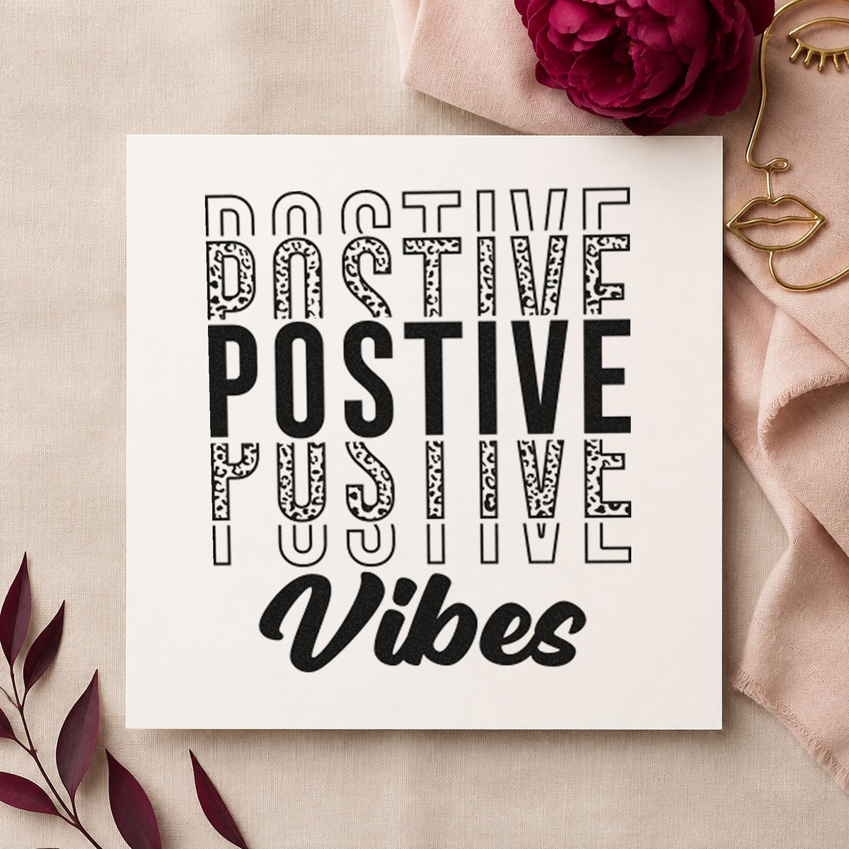 Positive Vibes Repeated Lettering Slim Pre-Inked Stamp in use 9