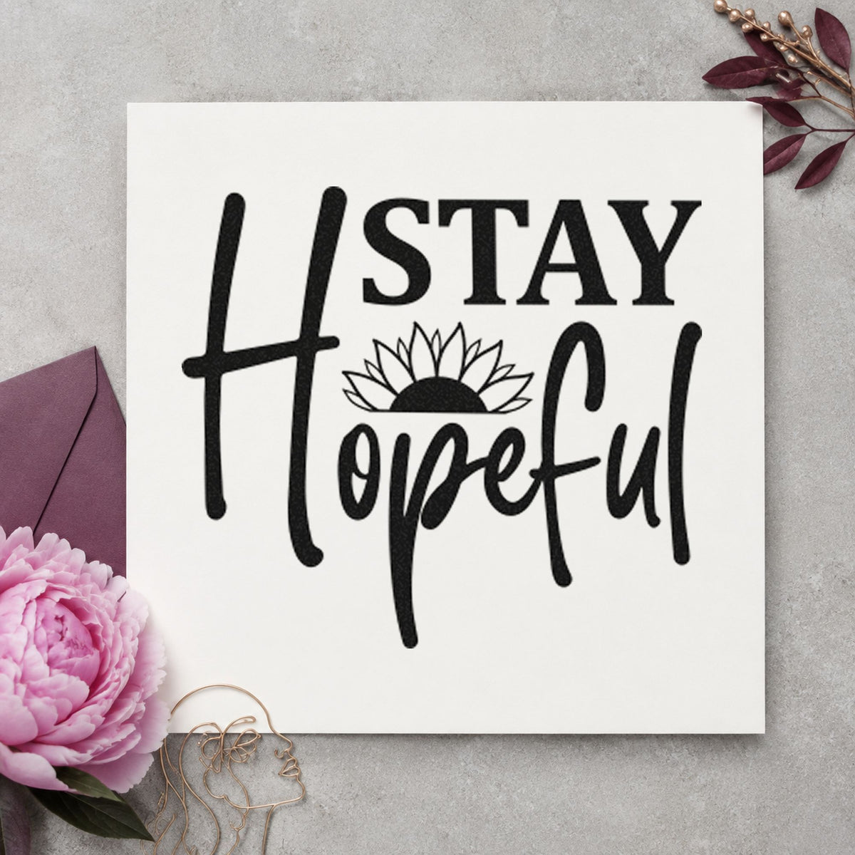 Stay Hopeful Sunflower Word Art Rubber Stamp – Wood Handle in use 10