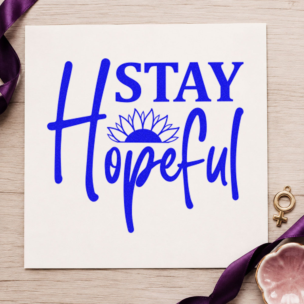 Stay Hopeful Sunflower Word Art Rubber Stamp – Wood Handle in use 6