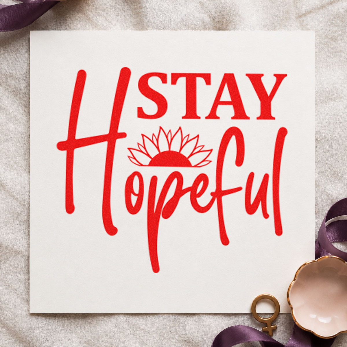 Stay Hopeful Sunflower Word Art Rubber Stamp – Wood Handle in use 7