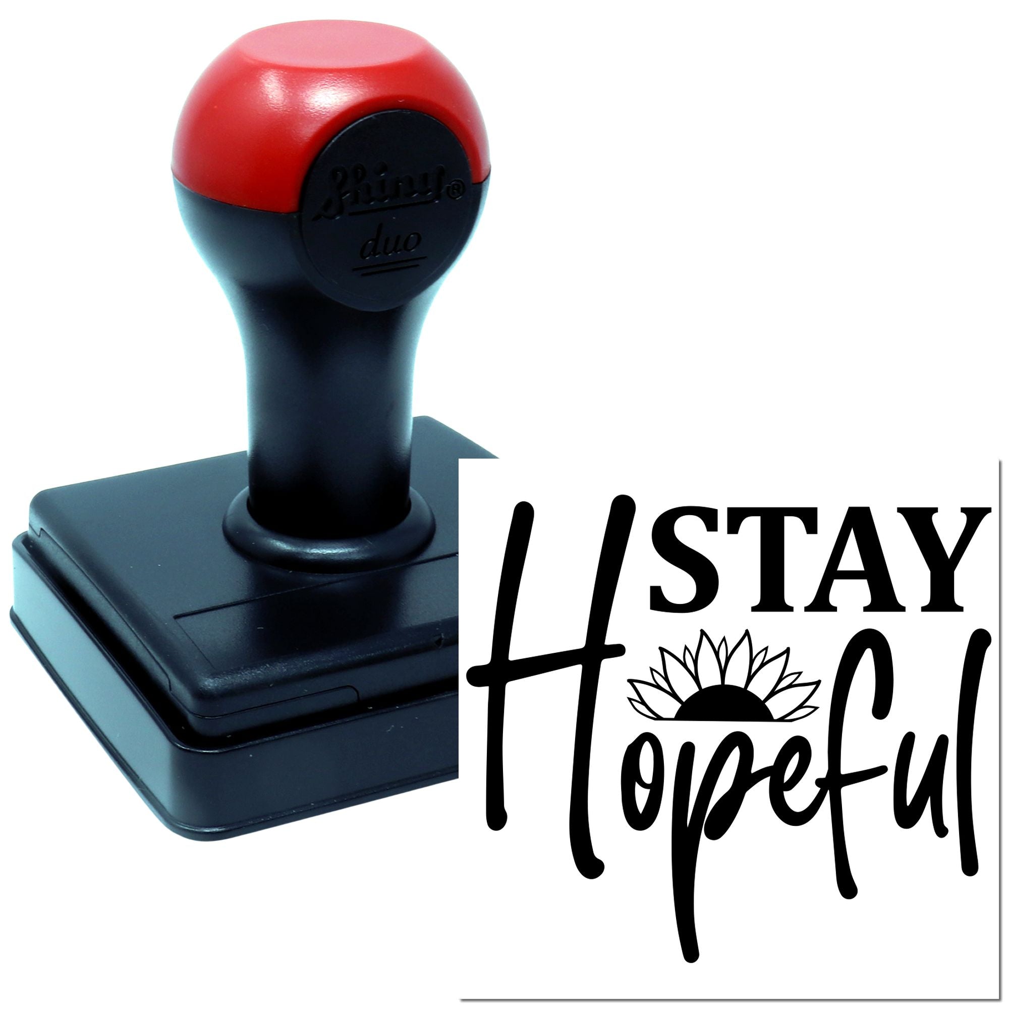 Self-inking rubber stamp with Stay Hopeful sunflower design for custom inspirational stamping