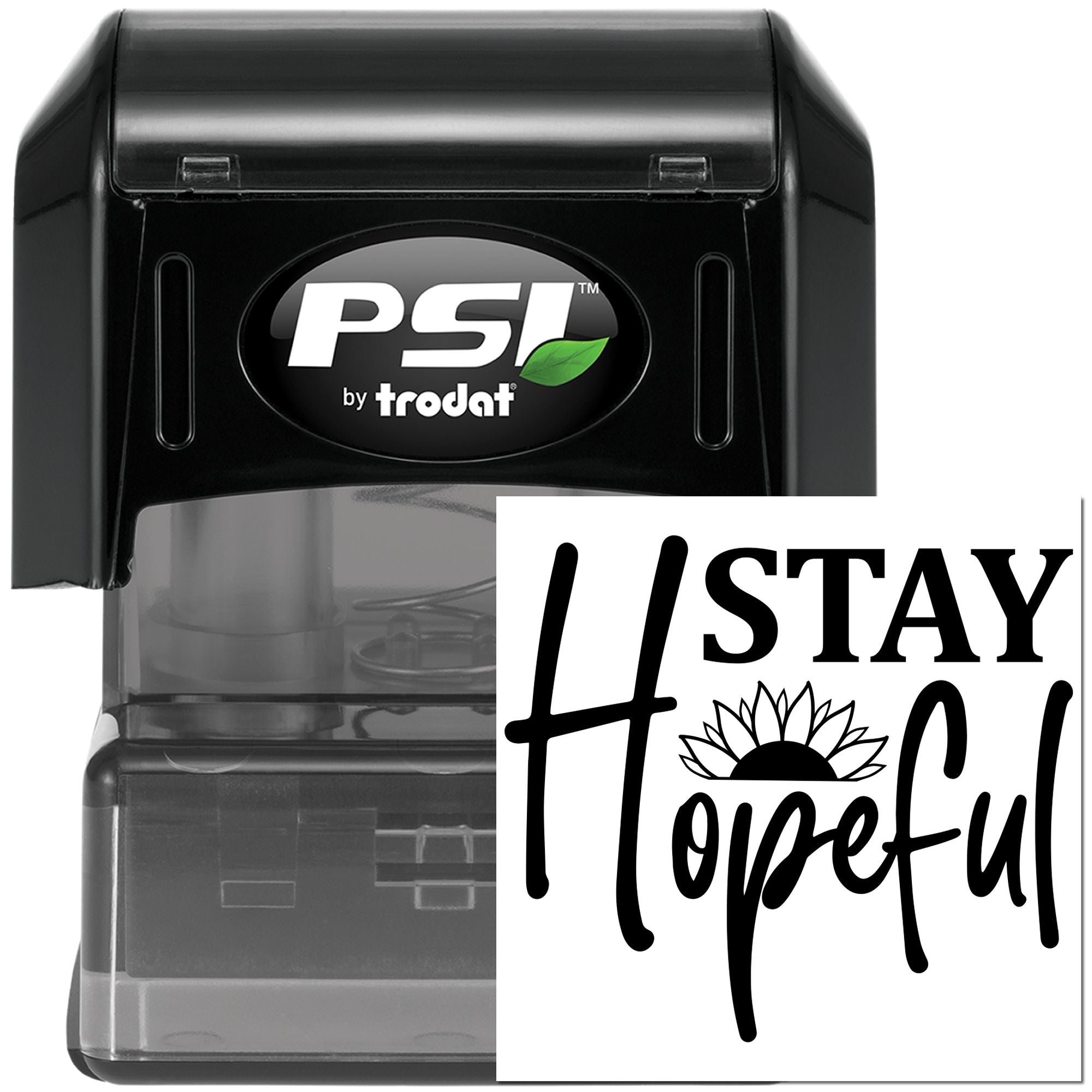 Custom self-inking rubber stamp by PSI Trodat featuring a Stay Hopeful design for crafting, branding, and inspirational messages.
