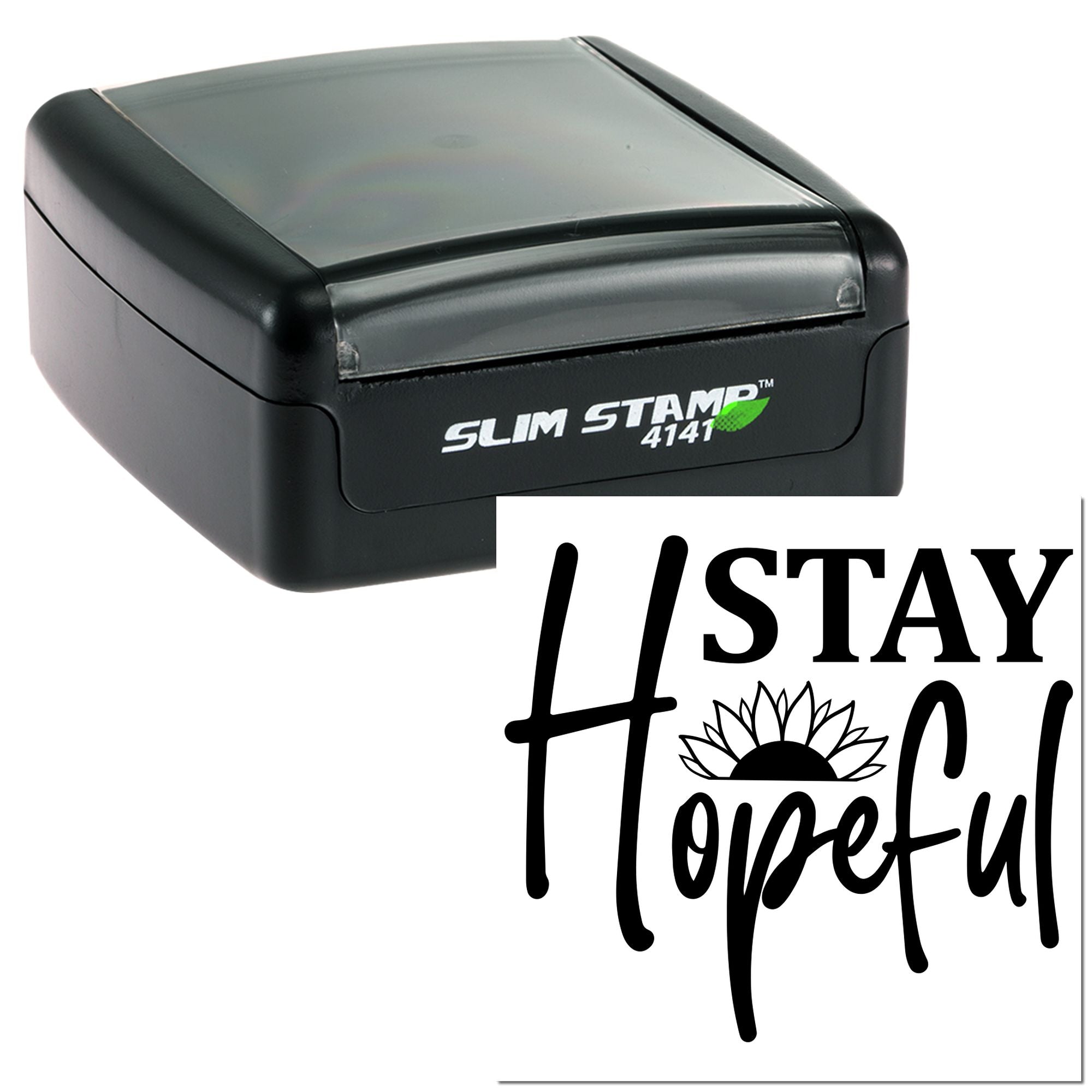 Slim Stamp 4141 rubber stamp with Stay Hopeful sunflower design for uplifting handmade cards and crafts.