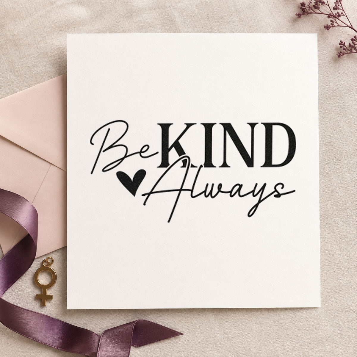 Be Kind Always Heart rubber stamp printed in black ink, ready for carpool rota sheet and similar paper crafts.