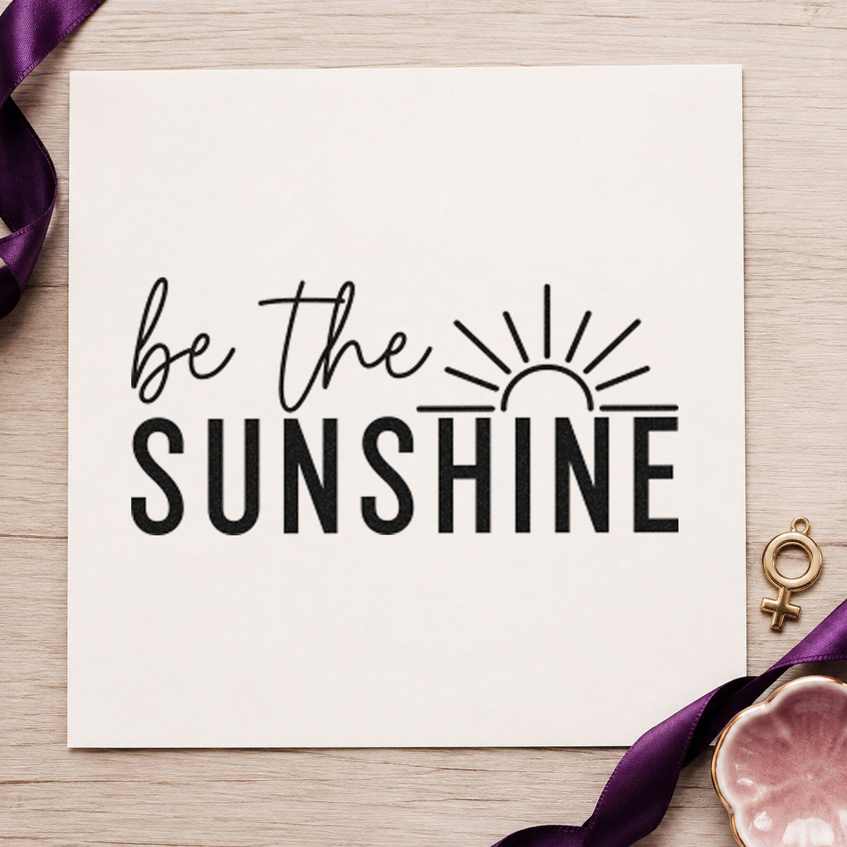 Be The Sunshine Sunrise rubber stamp printed in black ink, ready for rising sun cards and similar paper crafts.