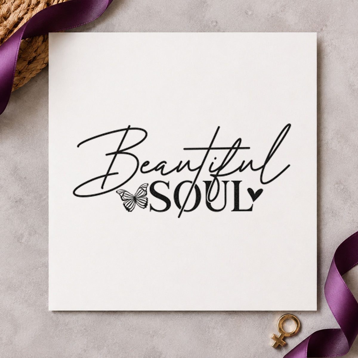 Beautiful Soul Butterfly Lettering craft stamp in black ink on cardstock, an easy option for memory album page.