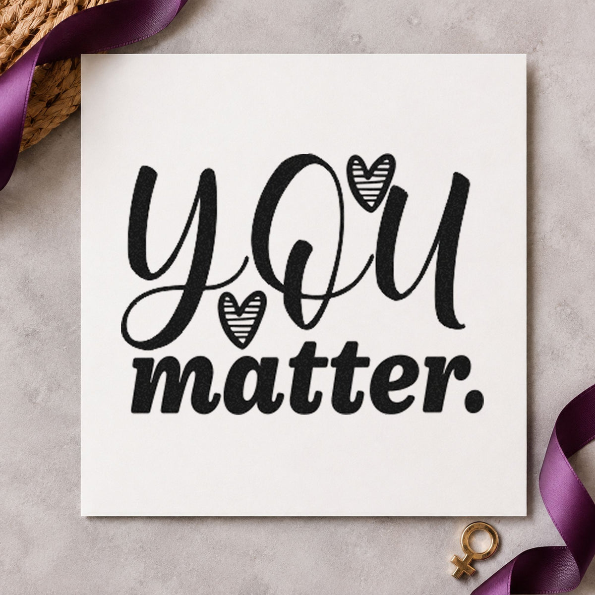 You Matter Striped Hearts rubber stamp printed in black ink, ready for striped heart cards and similar paper crafts.