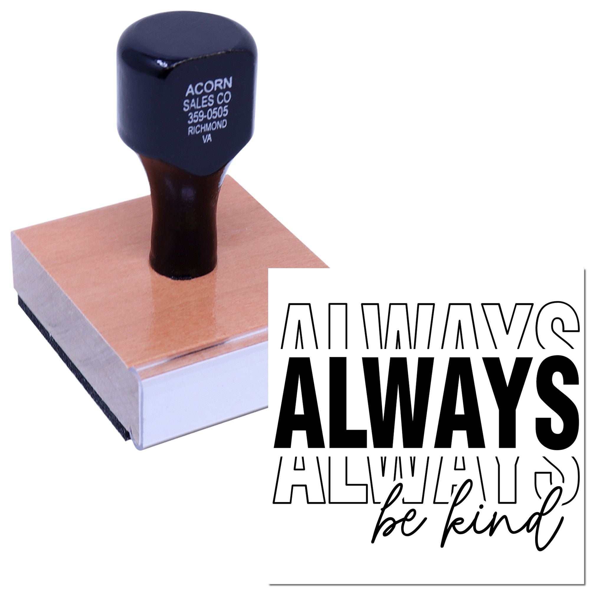 Custom rubber stamp with Always be kind design for business branding, packaging, and stationery.