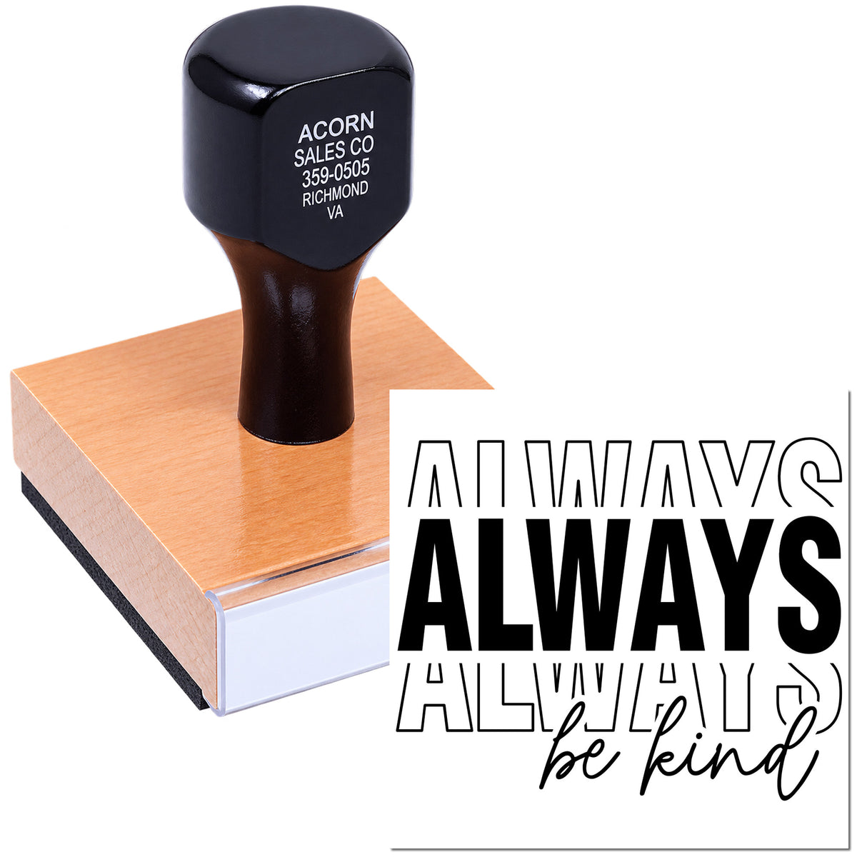Custom rubber stamp with Always be kind design for business branding, packaging, and stationery.