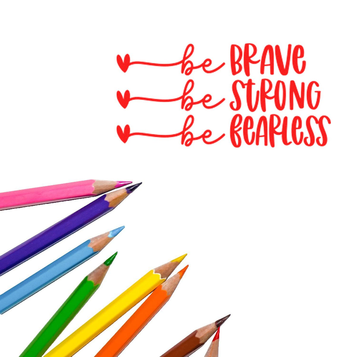 Brave Strong Fearless Hearts rubber stamp shown in red ink, stamped for projects such as tournament album page.