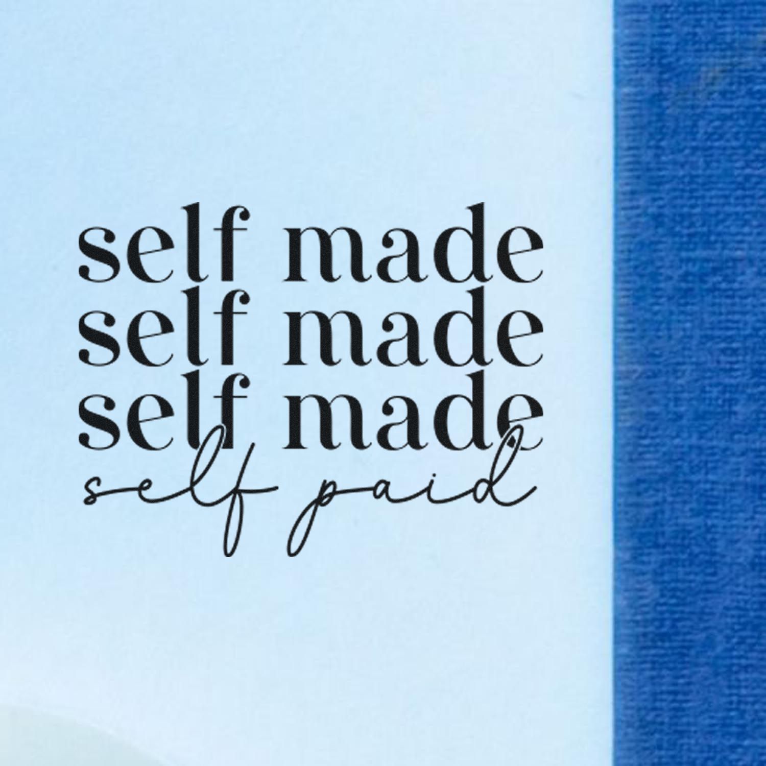 Self made and self paid rubber stamp impression on white paper, ideal for handmade business branding.