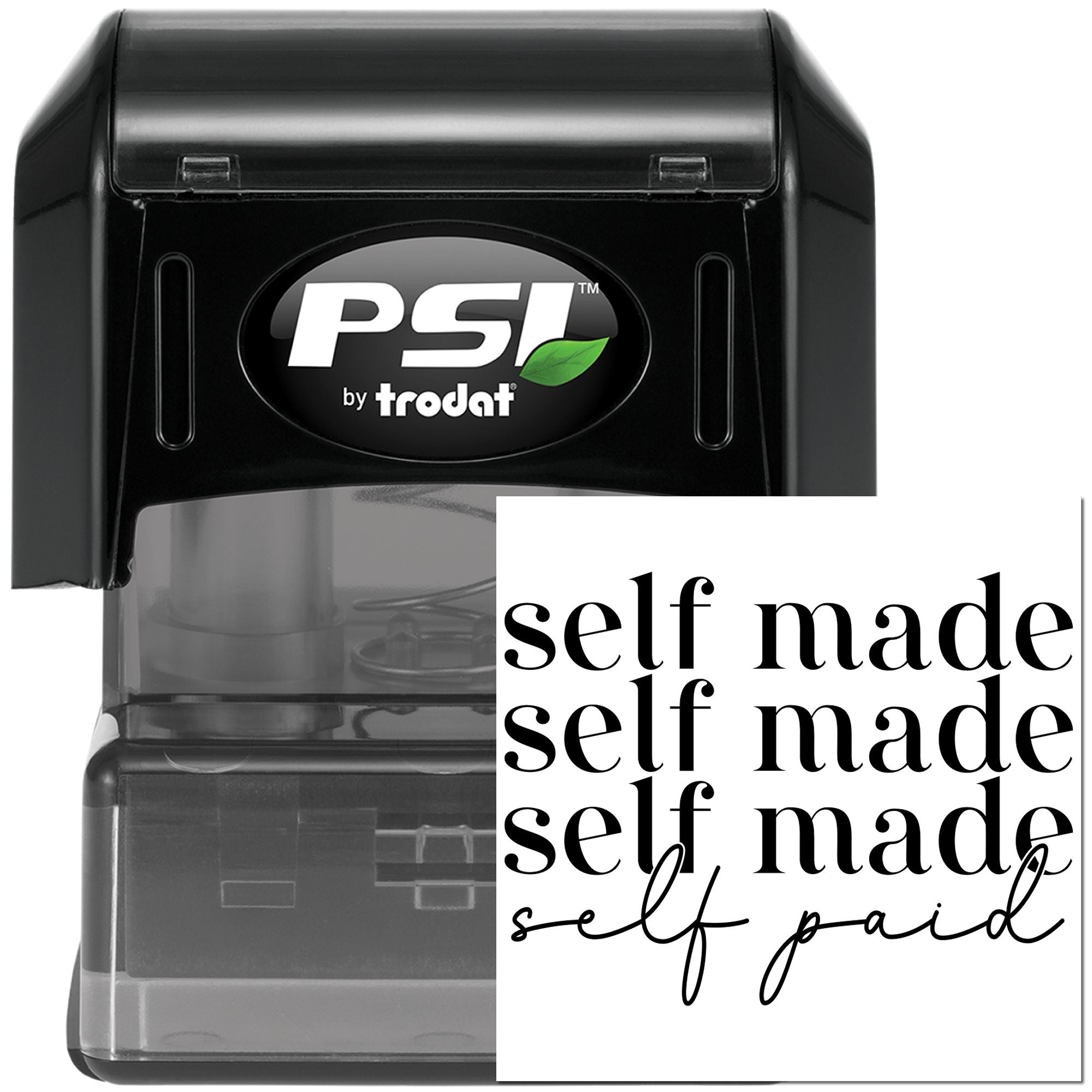 PSI by Trodat self-inking rubber stamp with custom self made, self paid imprint for personalized business use