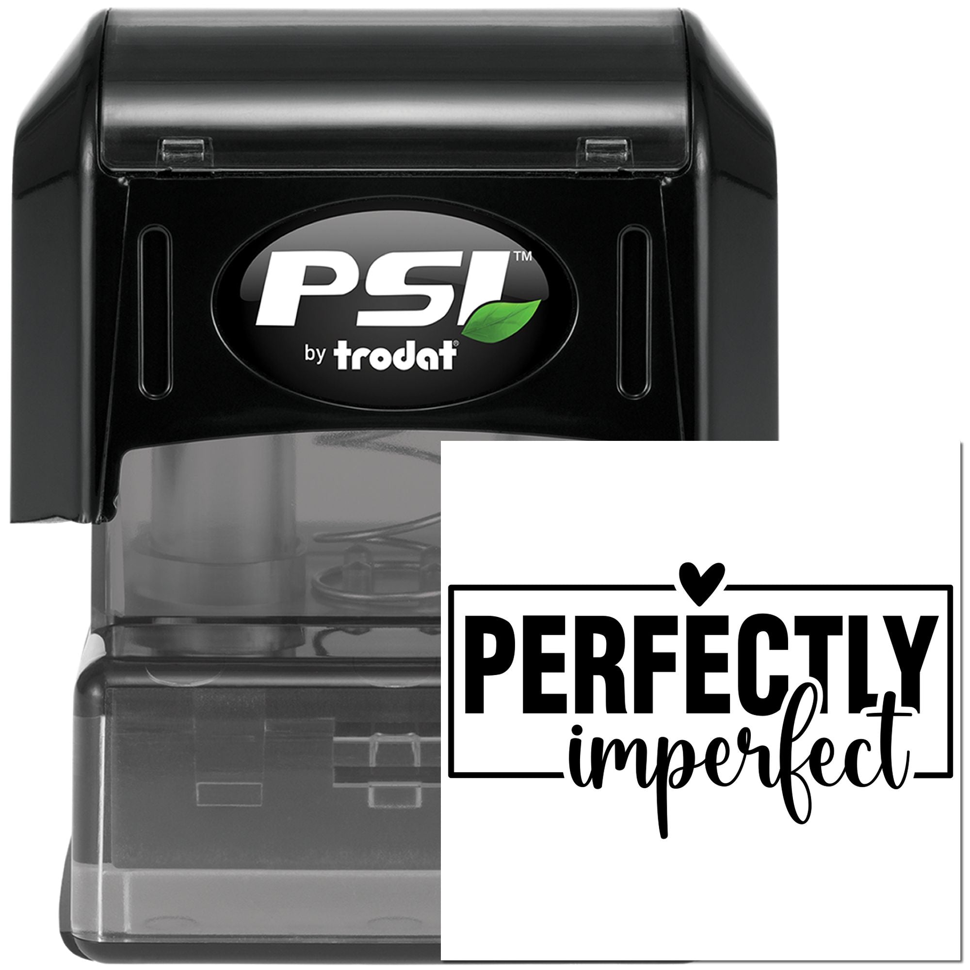 PSI by Trodat self-inking custom rubber stamp with perfectly imperfect impression for branding, crafts, and business use.