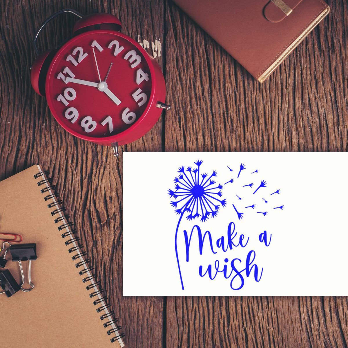 Make A Wish Dandelion rubber stamp shown in black ink, stamped for projects such as summer list album page.