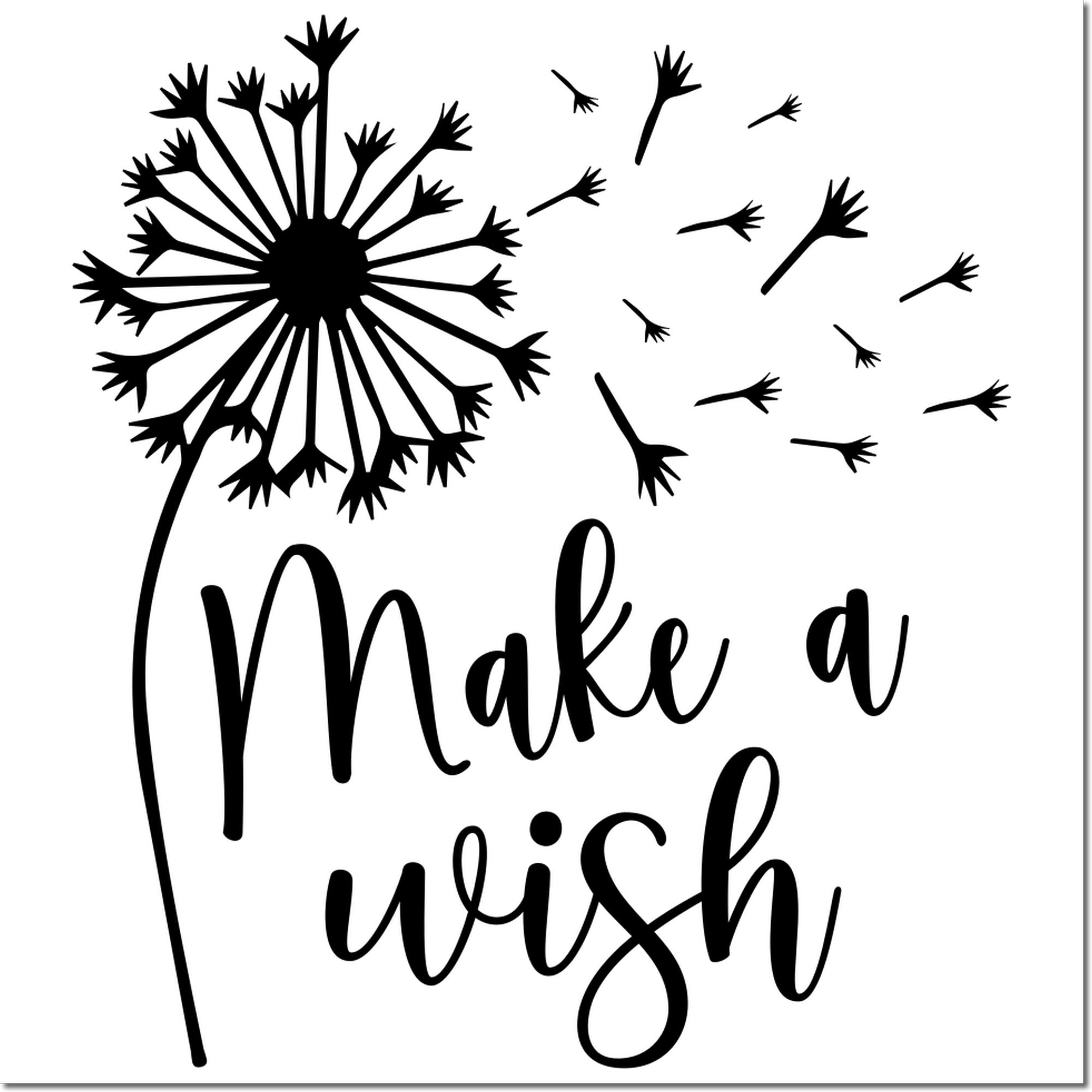 Make a Wish dandelion rubber stamp design with blowing seeds, perfect for cards, scrapbooking, and DIY crafts.