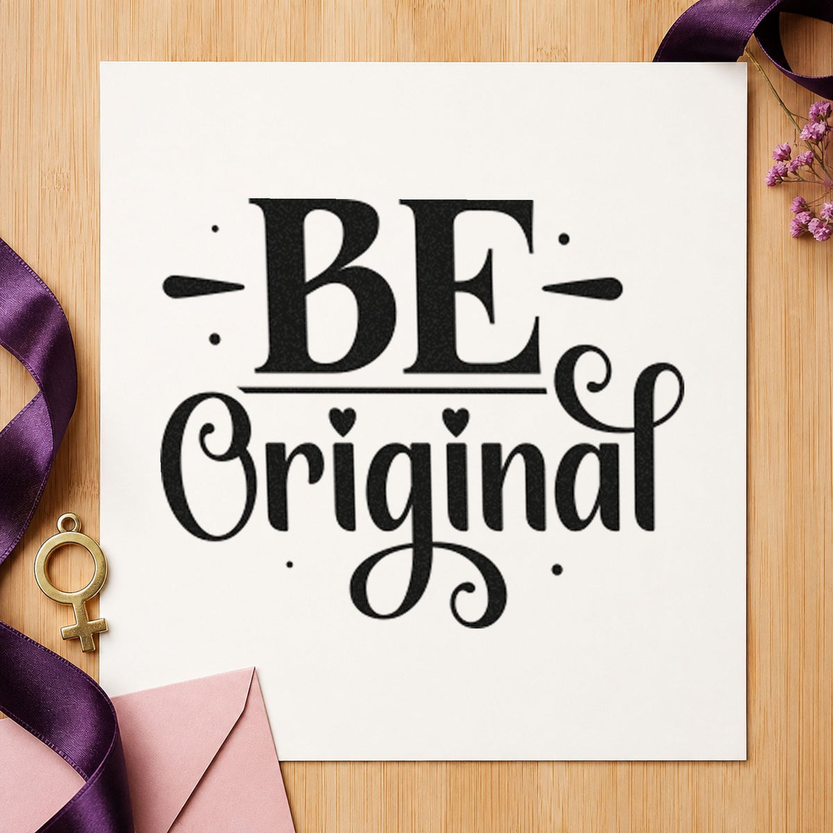 Be Original Decorative Lettering rubber stamp printed in black ink, ready for dot accent cards and similar paper crafts.