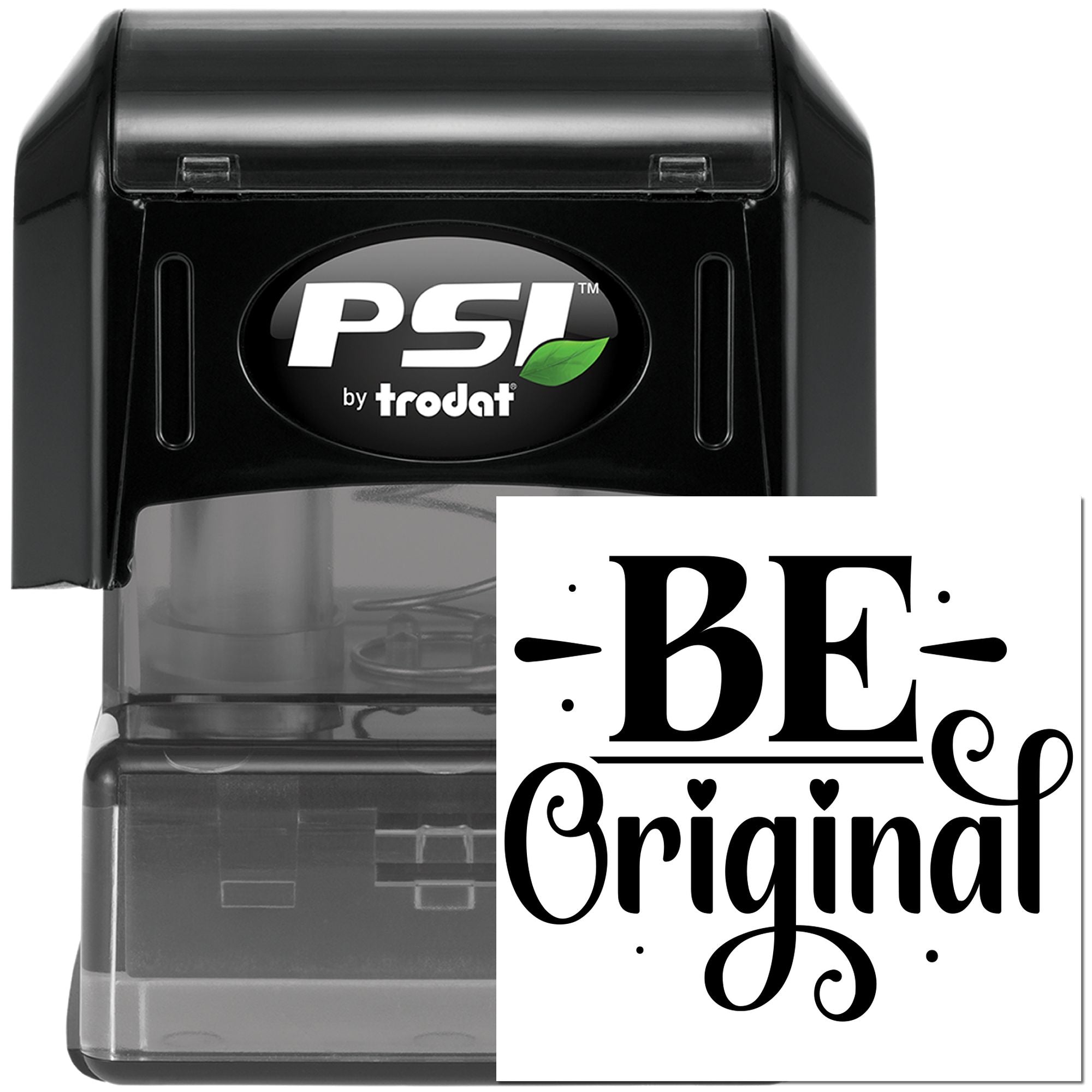 PSI by Trodat self-inking rubber stamp with Be Original custom imprint design for personalized branding and craft projects
