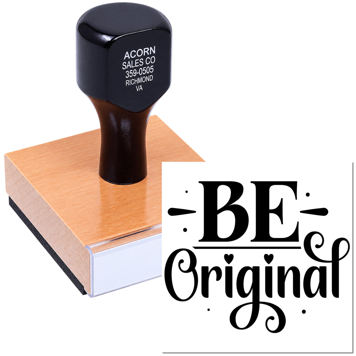 Custom rubber stamp with Be Original design for branding, packaging, and creative business use.