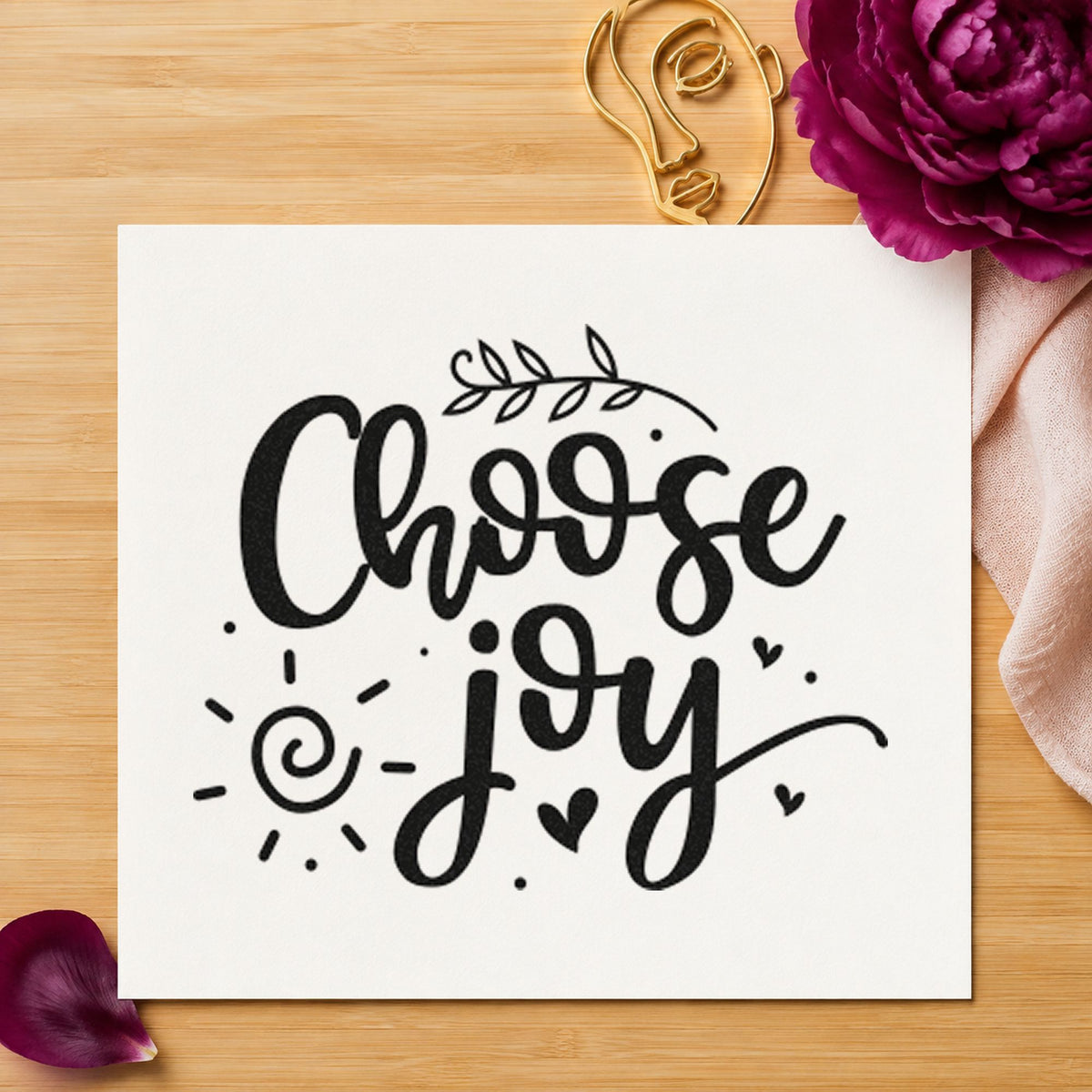 Choose Joy Leafy Script Wood Handle Stamp in use 9
