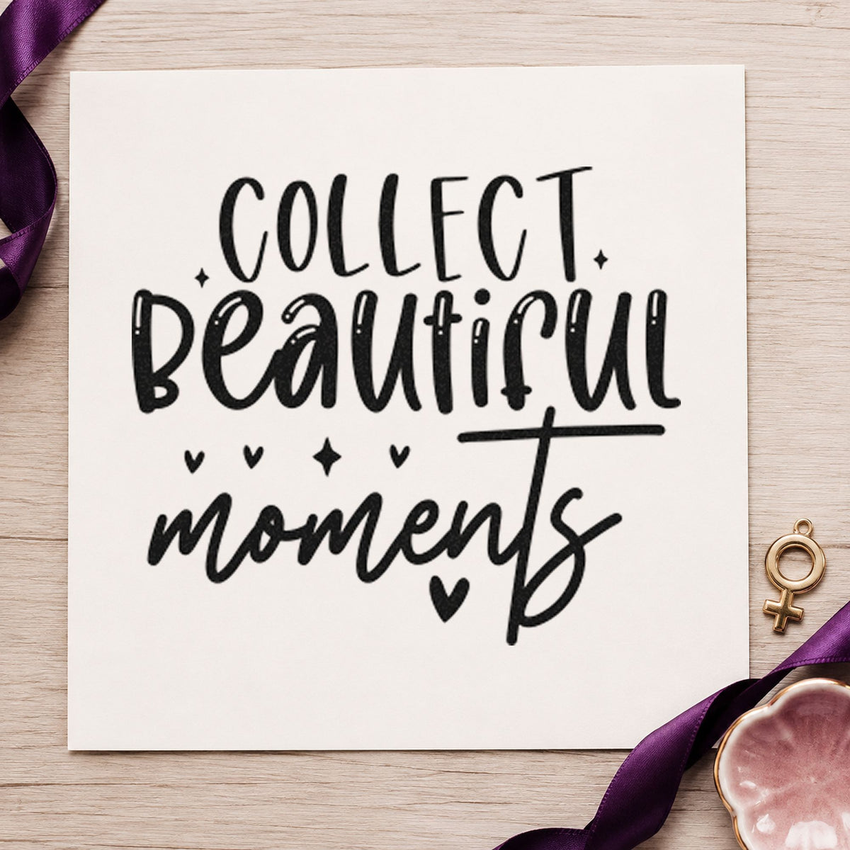 Collect Beautiful Moments Hearts craft stamp in black ink on cardstock, an easy option for print year album page.