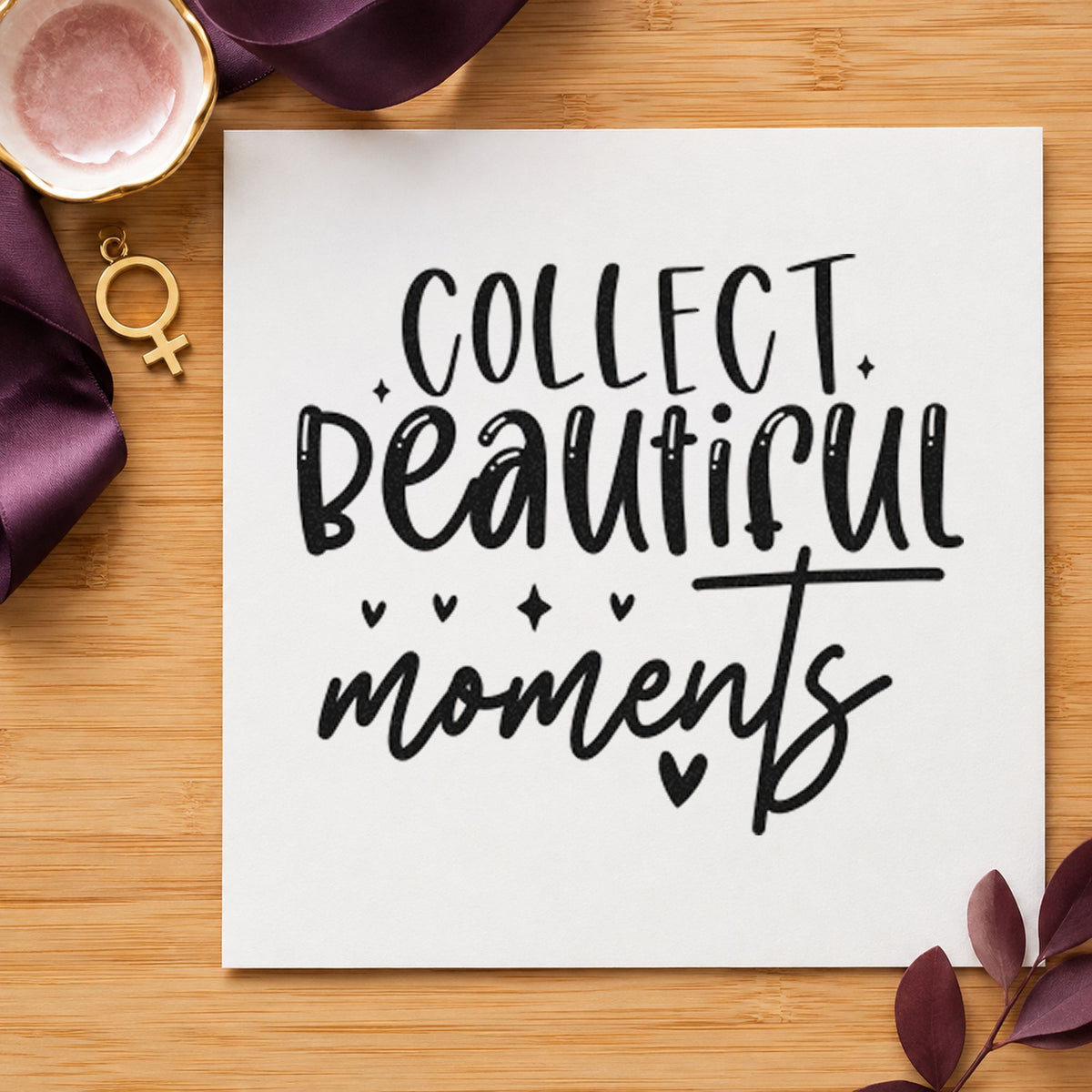 Collect Beautiful Moments Hearts rubber stamp printed in black ink, ready for grid layout sheet and similar paper crafts.