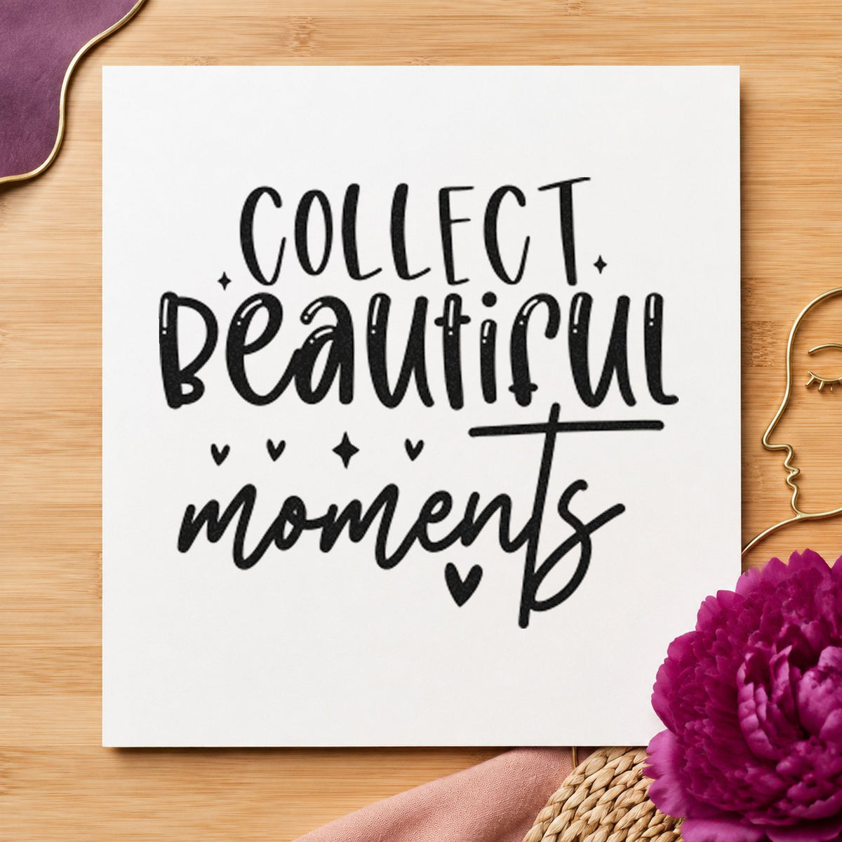 Collect Beautiful Moments Hearts rubber stamp printed in black ink, ready for diamond accent cards and similar paper crafts.