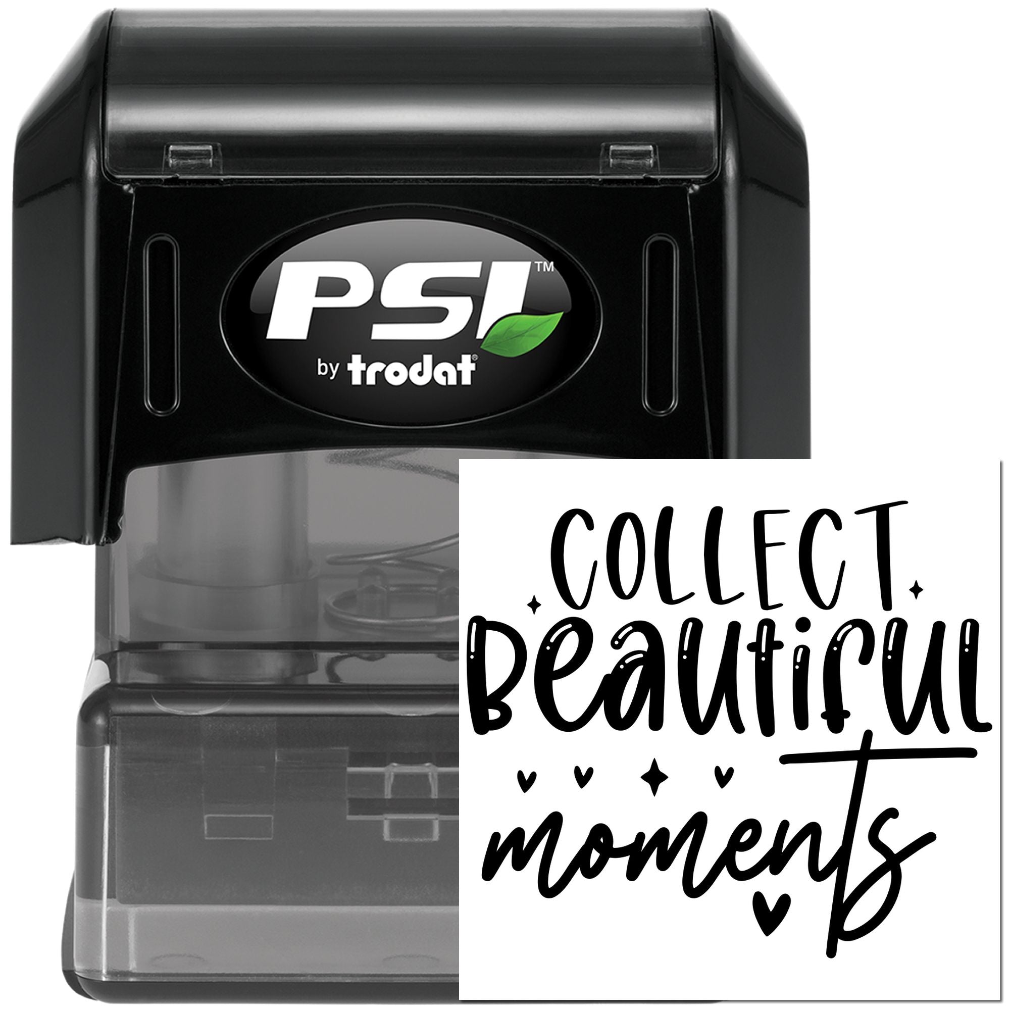 PSI by Trodat self-inking rubber stamp with Collect Beautiful Moments design for craft labeling and DIY stationery.