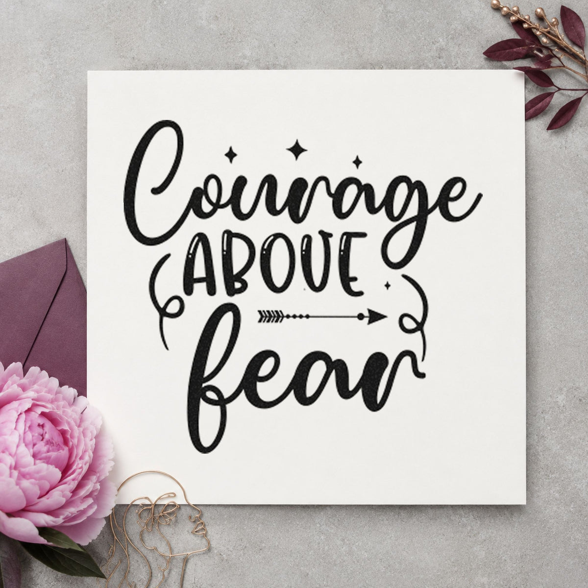 Courage and Fear Arrow craft stamp in black ink on cardstock, an easy option for first day album page.