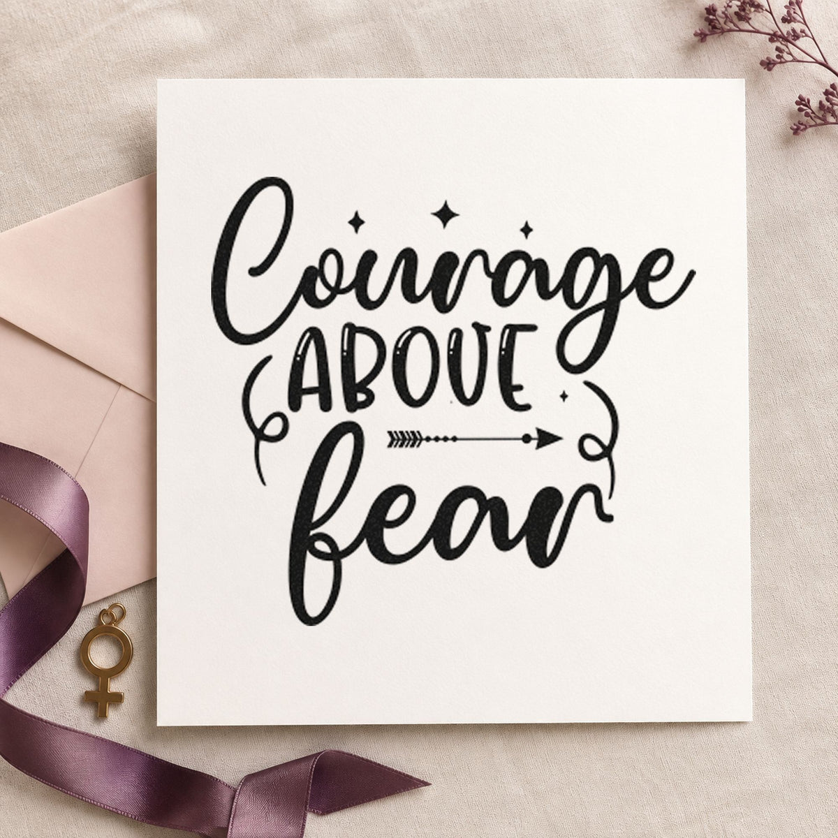 Courage and Fear Arrow rubber stamp printed in black ink, ready for curled sparkle cards and similar paper crafts.