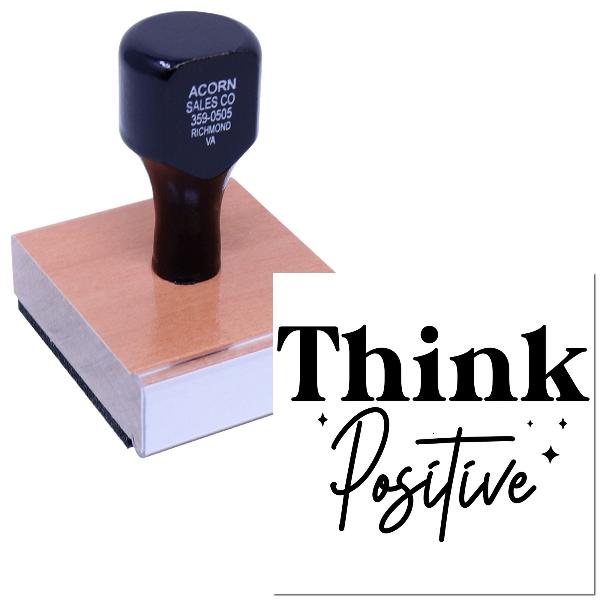 Motivational rubber stamp reading Think Positive for cards, crafts, and office use.